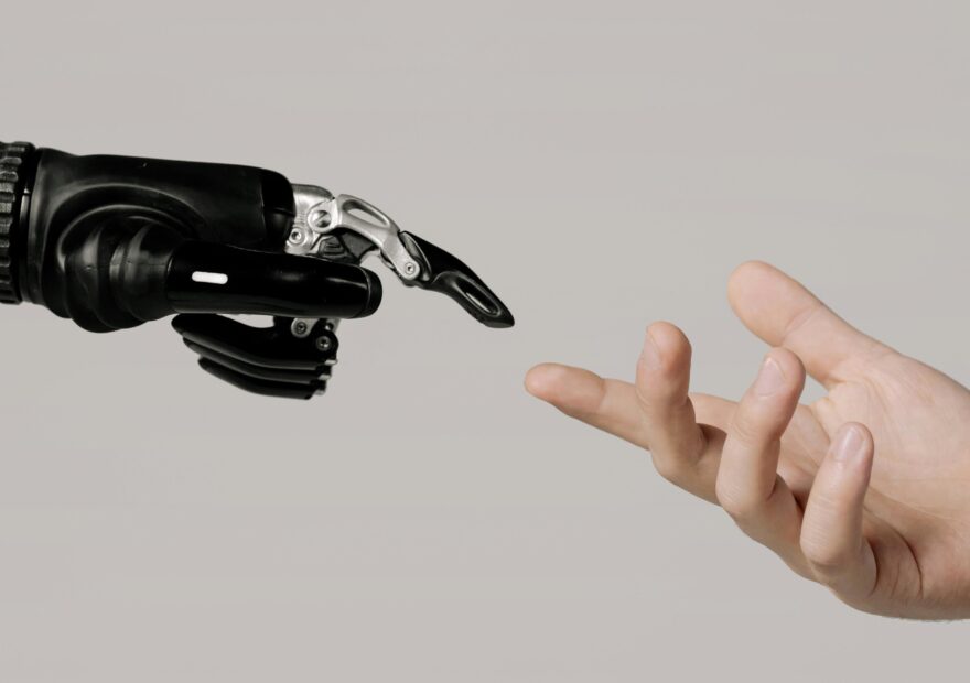 AI Robot touching Human Hand