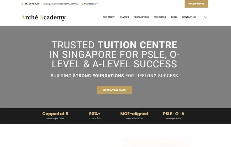 Arché Academy tuition centre website, Singapore