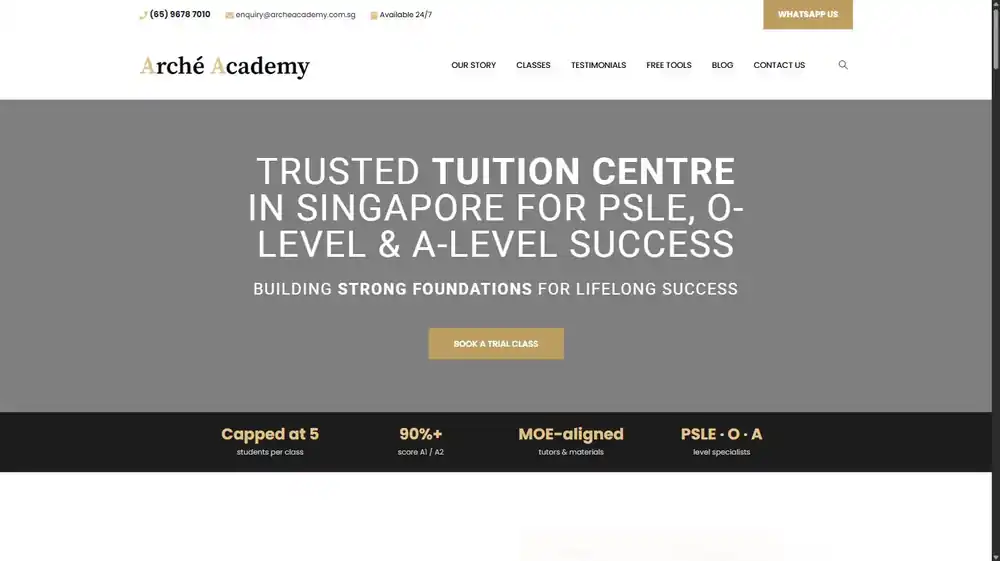 Arché Academy tuition centre website, Singapore